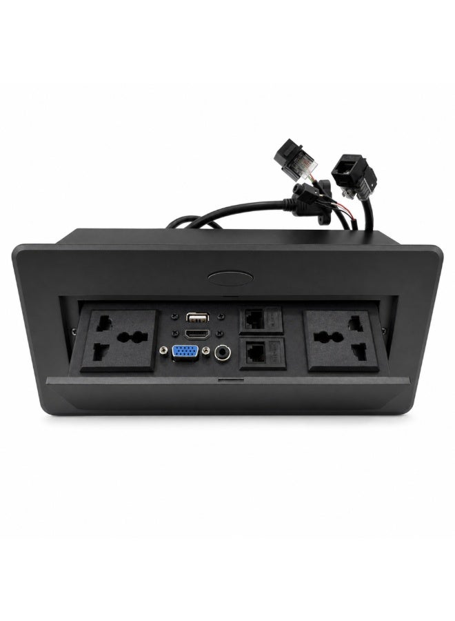 Flip-Top Desk Power Socket Box (Black)