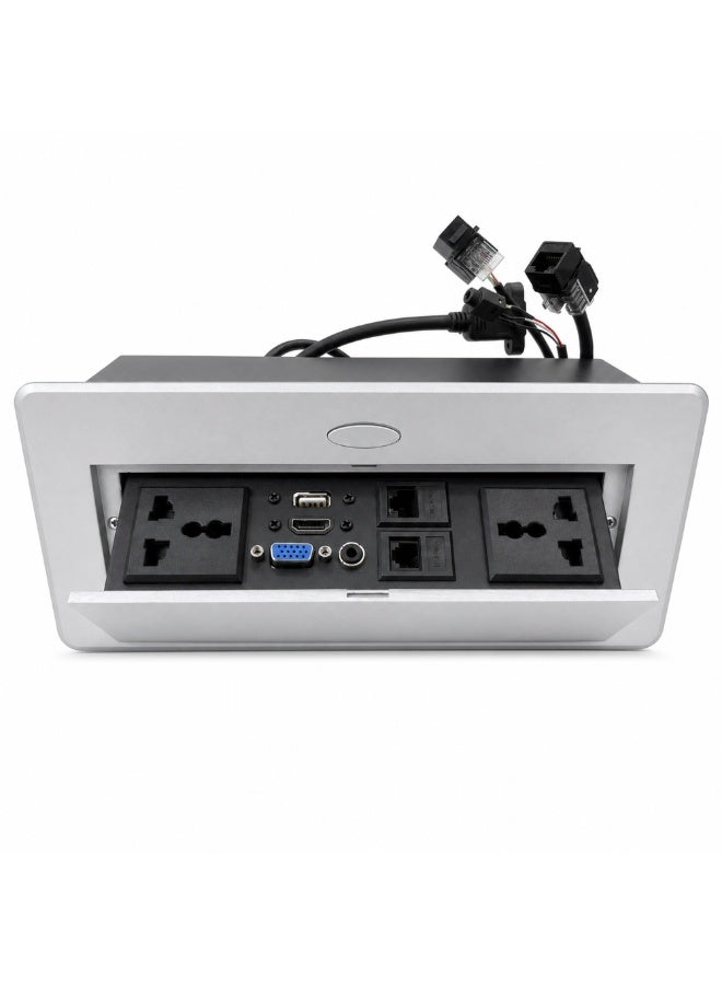 Flip-Top Desk Power Socket Box (Silver)