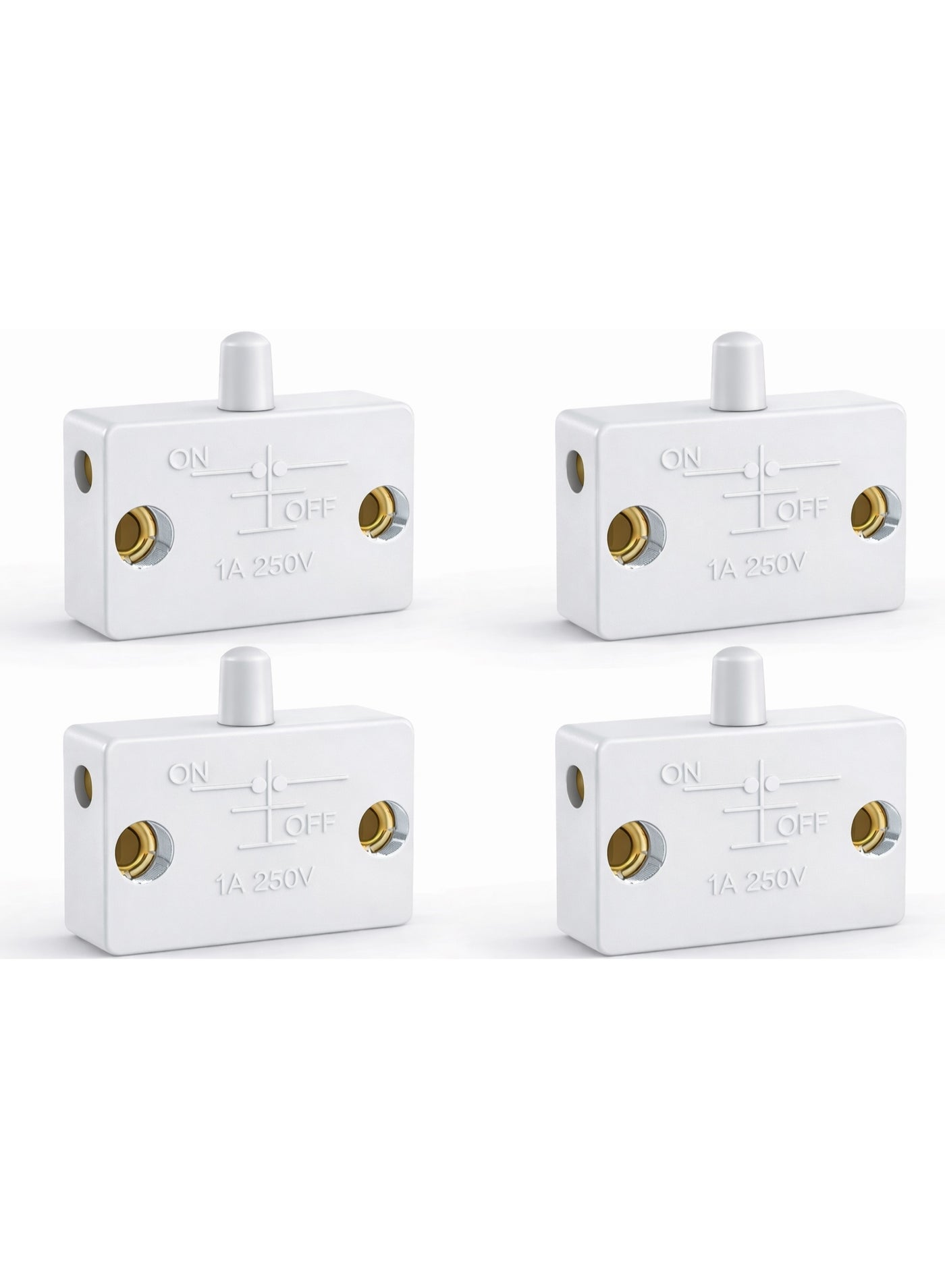 Cabinet Door Push Button Switch 1A — White (Pack of 4)